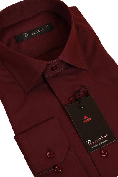 Dicotto Claret Red Large Size Relaxed Cut Long Sleeve Regular Fit Men's Shirt with Pockets - 150-13