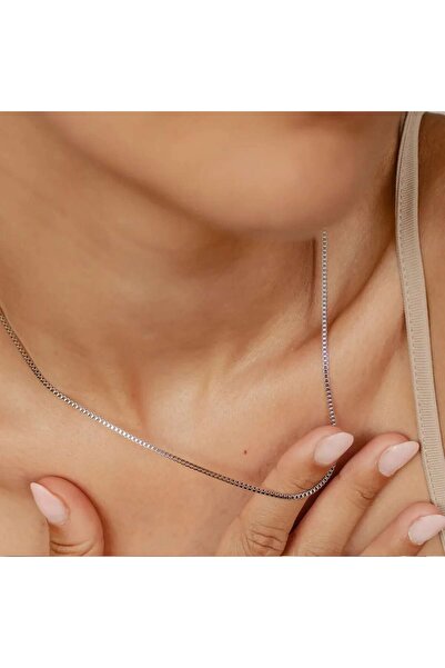 HOBİSY GIFT SHOP Unisex Gümüş Kaplama Çelik Küp Zincir Kolye – 1.4 mm, 40+4 c...