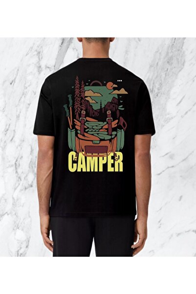 donamod Tricou obișnuit de camping cu rucsac unisex imprimat