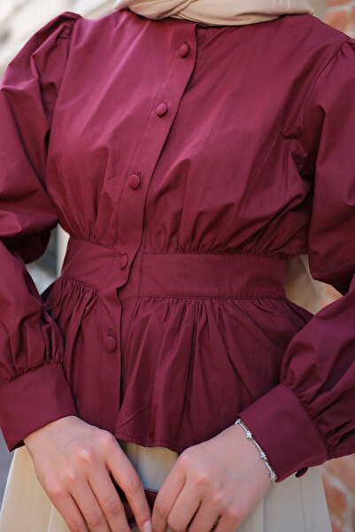 LOCCO Γυναικείο πουκάμισο με λεπτομέρεια με κορδόνι στη μέση Claret Red
