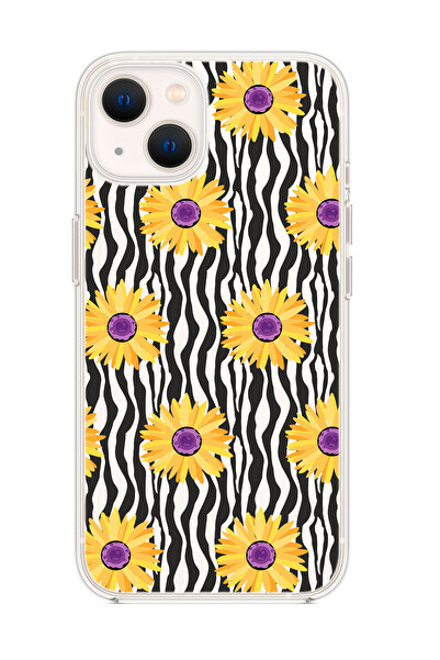mooodcase iPhone 15 Uyumlu Sarı Papatyalar Desenli Şeffaf Silikonlu Telefon Kılıfı