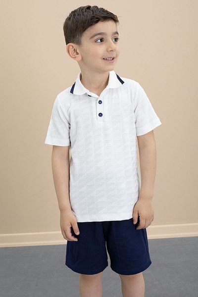 Cansın Mini Navy Blue Polo Collar Buttoned T-Shirt Boy's Shorts Set of 2 21105