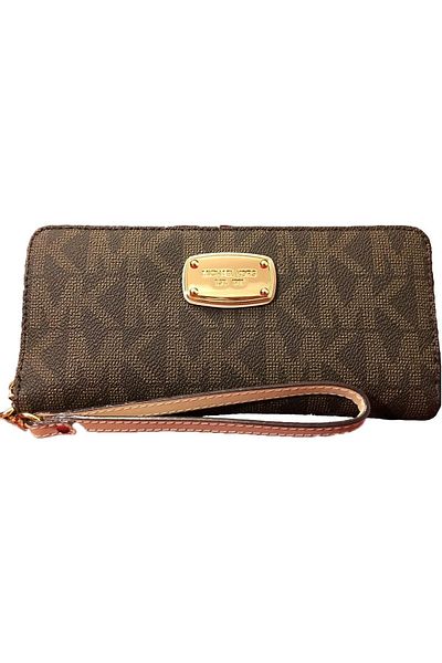 Michael Kors Women's Michael Kors Jet Set Travel Continental Zip Around Wallet Wristlet PVC, Brown, One Size