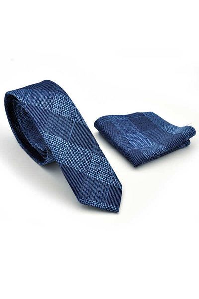 Gaffy Синя тъмносиня шарена тъкана носна кърпичка Slim Fit Tie / Sdk-220708