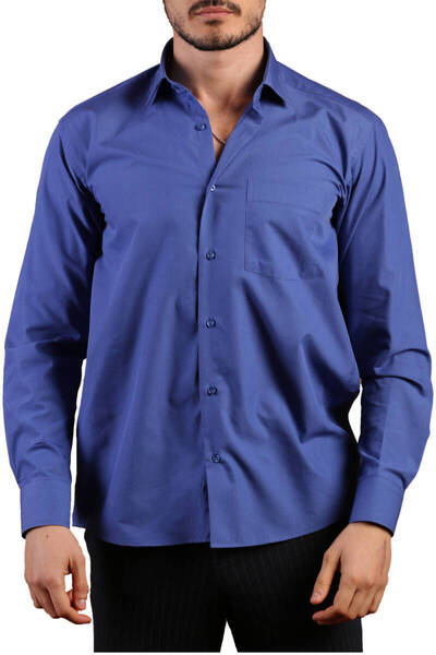 Dicotto قميص ساكس أزرق كبير الحجم بجيوب وأكمام طويلة للرجال - 150-28
