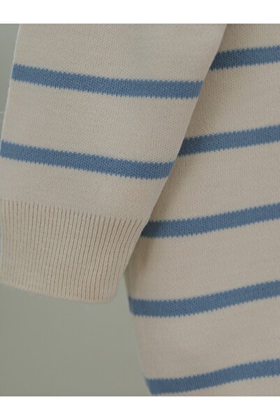 HİJABAYA Striped Buttoned V-Neck Knitwear Cardigan