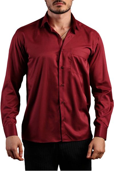Dicotto Plus Size Claret Red Micro Shirt - Comfortable Fit, Cufflinks, Regular Fit Men's - 190-13