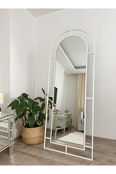 EFFE YAPI DEKOR Beyaz Metal Çerçeveli 180x70 Cm Pencere Model Oval Ayaklı Boy Aynası