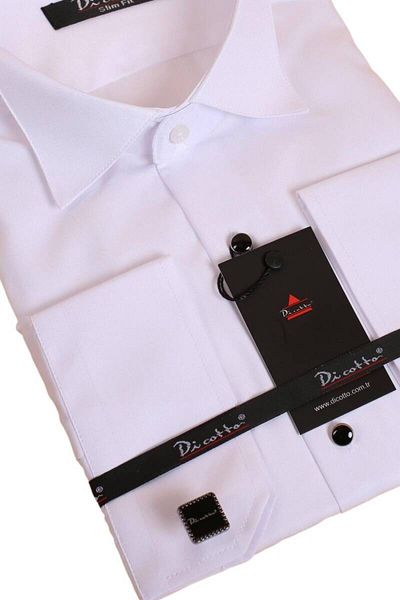 Dicotto Πέτρινο πουκάμισο με κουμπιά Λευκό Μαύρο Slim Fit Tuxedo - Προγονικός γιακάς, Μανικετόκουμπα - 006
