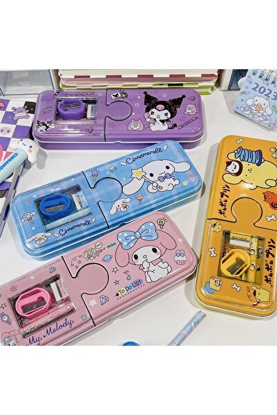 MJ TOYS Kawaii Sanrio My Melody Metal Kalem Kutusu Kırtasiye Seti Cinnamoroll Kuromi Kalemlik Hediye Seti