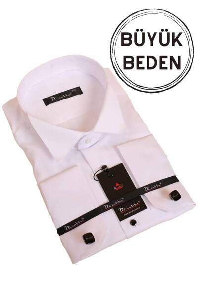 Dicotto Πουκάμισο σμόκιν σε μεγάλο μέγεθος Λευκό Μαύρο Πέτρινο Slim Fit - Προγονικό γιακά, Μανικετόκουμπα - 090