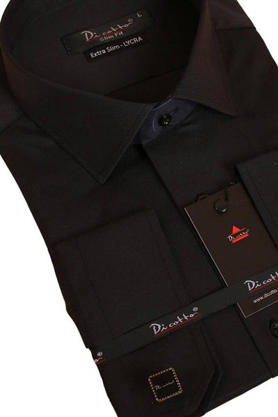 Dicotto Ανδρικό πουκάμισο Stretchy Lycra Black Slim Fit - Μανικετόκουμπα, Extra Slim Fit - 195-6