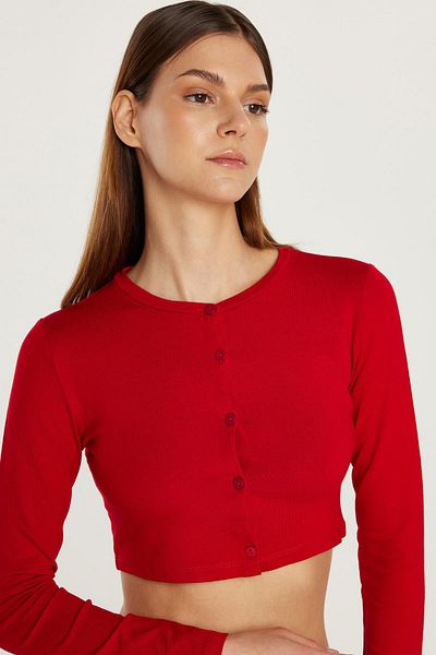 Tudors Women's Slim Fit Slim Fit Long Sleeve Crew Neck Red Cardigan