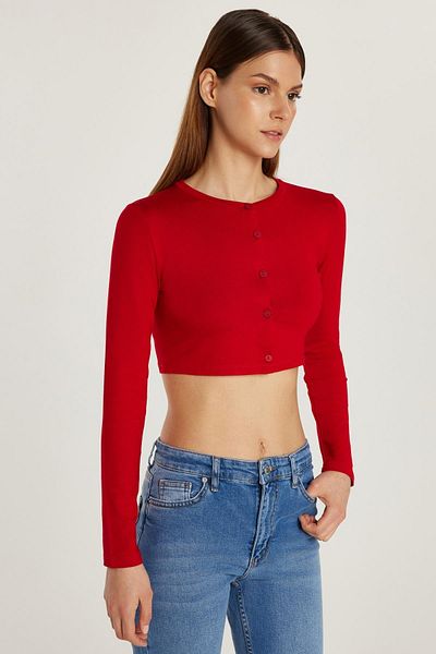 Tudors Women's Slim Fit Slim Fit Long Sleeve Crew Neck Red Cardigan