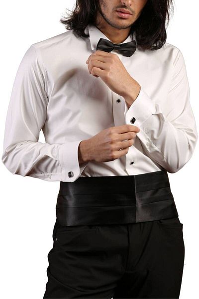 Dicotto Μαύρο Slim Fit Σμόκιν Πουκάμισο - Κρεμ καμμένο σχέδιο, Πέτρινα κουμπιά, Γαμπρός γιακάς, Μανικετόκουμπα - 023