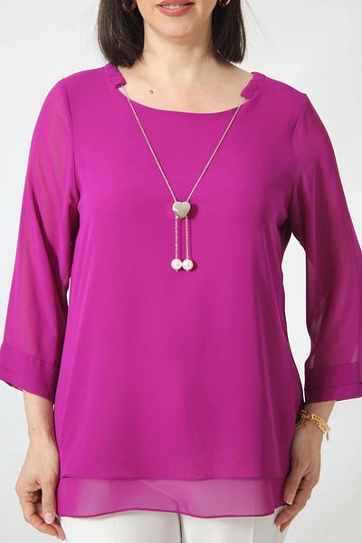 Moda Berray 1934 Necklace Chiffon Plus Size Stylish Blouse Fuchsia