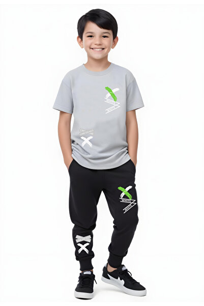 FYK KİDS طقم رياضي رجالي - فوسفور ملون ومطبوع