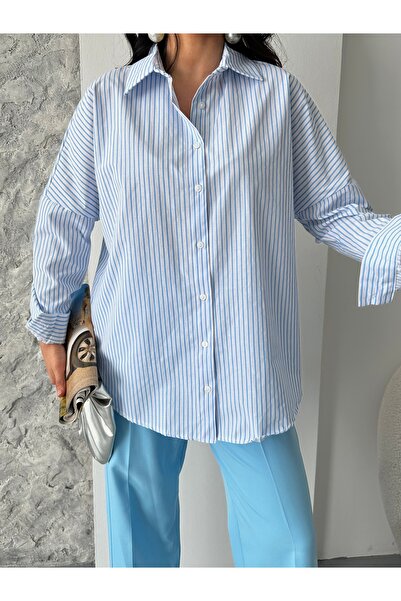 Moda İkra ριγέ πουκάμισο ποπλίνα