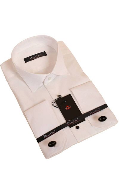 Dicotto Μαύρο Slim Fit Σμόκιν Πουκάμισο - Κρεμ καμμένο σχέδιο, Πέτρινα κουμπιά, Γαμπρός γιακάς, Μανικετόκουμπα - 023