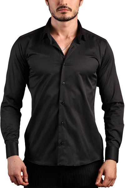 Dicotto Ανδρικό πουκάμισο Stretchy Lycra Black Slim Fit - Μανικετόκουμπα, Extra Slim Fit - 195-6