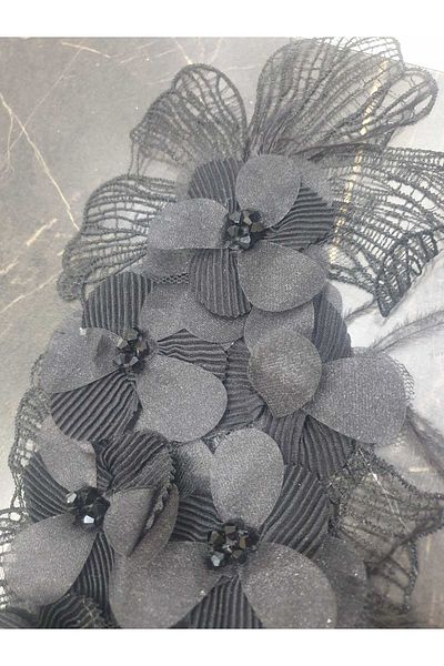 ESRA ŞELEM Black Flower Patterned Applique Brode Guipure Accessory 2 Pieces Sewing Accessory Hobby