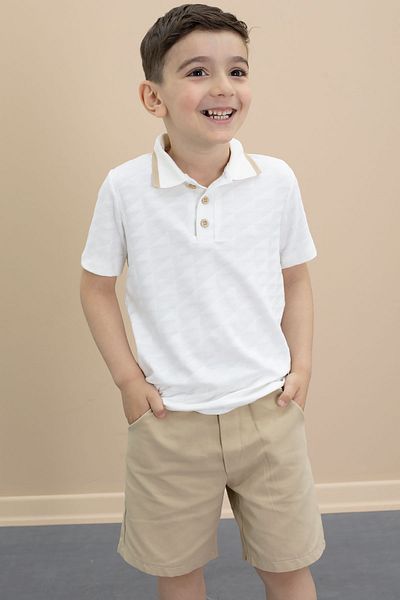 Cansın Mini Beige Polo Collar Buttoned T-Shirt Boy's Shorts Set of 2 21104