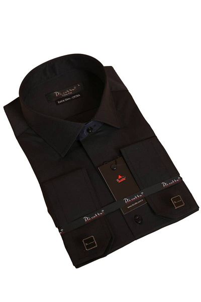 Dicotto Ανδρικό πουκάμισο Stretchy Lycra Black Slim Fit - Μανικετόκουμπα, Extra Slim Fit - 195-6