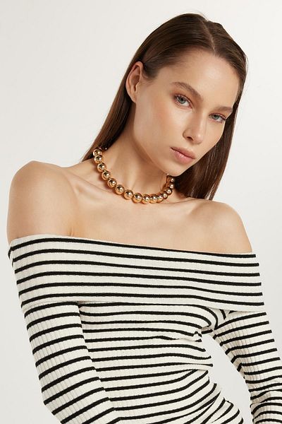 Tudors Bluză cu dungi fără bretele pentru femei, slim fit, slim fit
