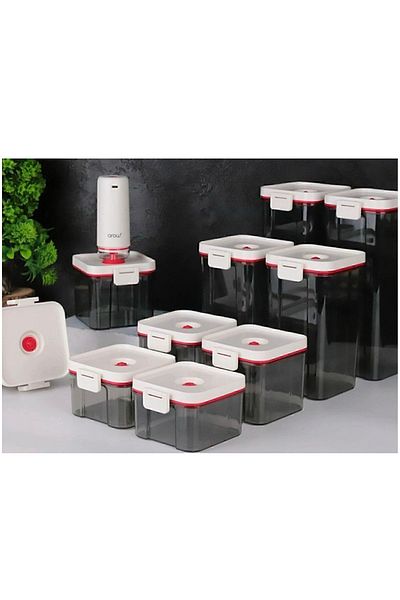 AROW Sunn 10 Piece Vacuum Storage Container Set - Transparent / White
