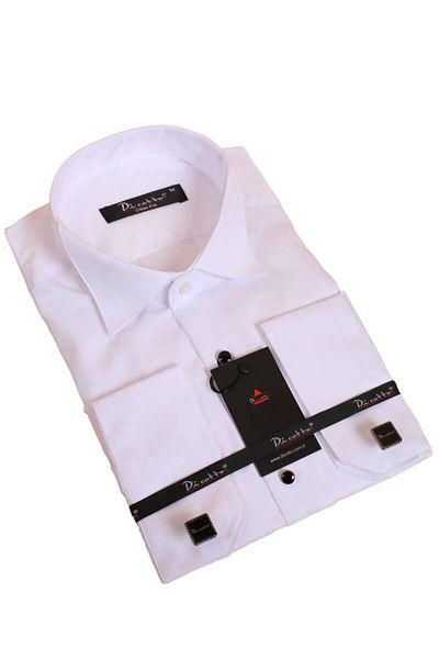 Dicotto Πέτρινο πουκάμισο με κουμπιά Λευκό Μαύρο Slim Fit Tuxedo - Προγονικός γιακάς, Μανικετόκουμπα - 006