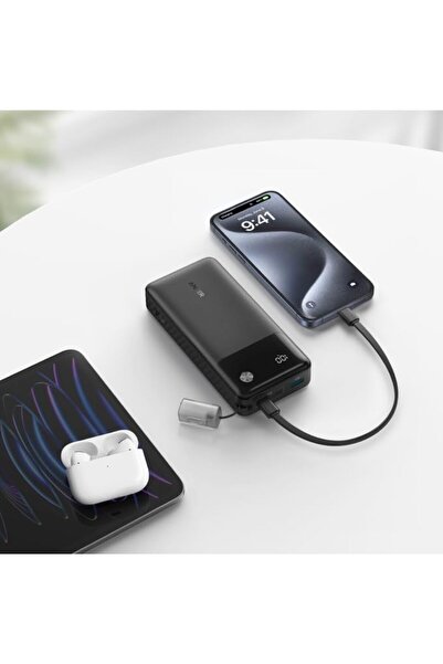 Anker باور بانك انكر بسعة 20000 ملي امبير بقوة 30 واط بمنفذين تايب سي ومنفذ يو اس بي مع سلك اسود