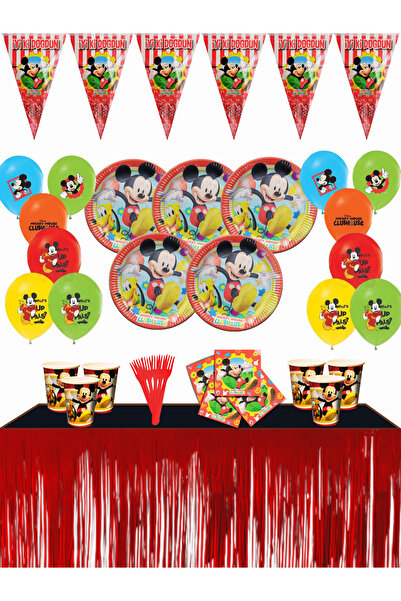 Mickey Mouse Miki Metalize Masa Etekli 8 Kişilik Doğum Günü Parti Malzemeleri Süsleri Seti