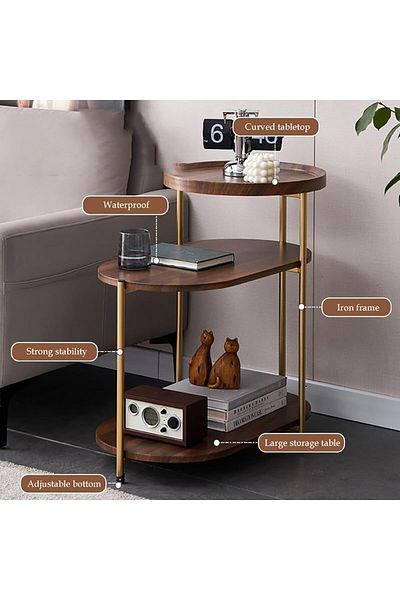 1st Side Table With Three Storage Layers - Golden Metal Frame
