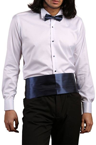 Dicotto Costum de mire cu nasturi cu piatră Cămașă smoking slim fit alb bleumarin, guler la gleznă - 008