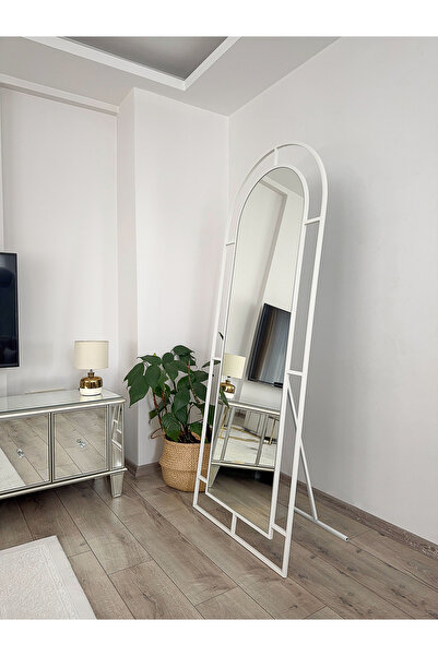 EFFE YAPI DEKOR Beyaz Metal Çerçeveli 180x70 Cm Pencere Model Oval Ayaklı Boy Aynası