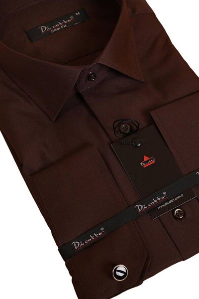 Dicotto Ανδρικό πουκάμισο Brown Micro Fabric Slim Fit - Slim Fit με μανικετόκουμπα - 201-11