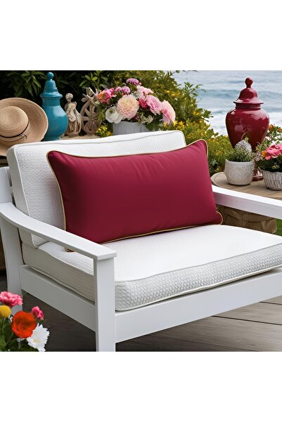 Bc Home Altın Kenar Biyeli Bordo Dikdörtgen Kırlent Kılıfı Yumuşak Dokulu 1 A...