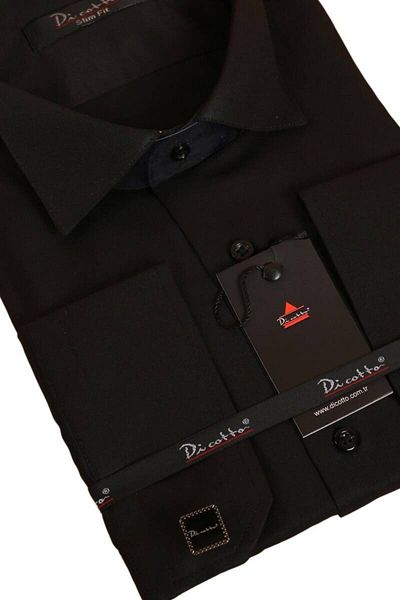 Dicotto Ata Collar Black Slim Fit Σμόκιν Πουκάμισο - Μανικετόκουμπα, Μασίφ Γαμπρός - 010