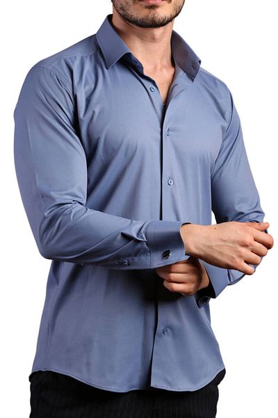 Dicotto Мъжка риза Extra Slim Cut Lycra Flexible Slim Fit - Копчета за ръкавели, Индиго - 195-5