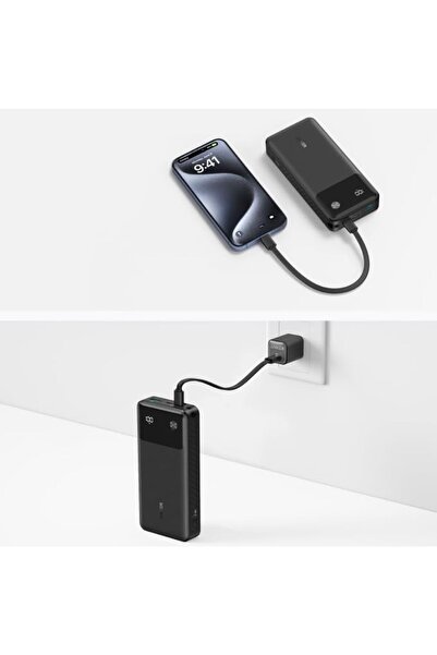 Anker باور بانك انكر بسعة 20000 ملي امبير بقوة 30 واط بمنفذين تايب سي ومنفذ يو اس بي مع سلك اسود