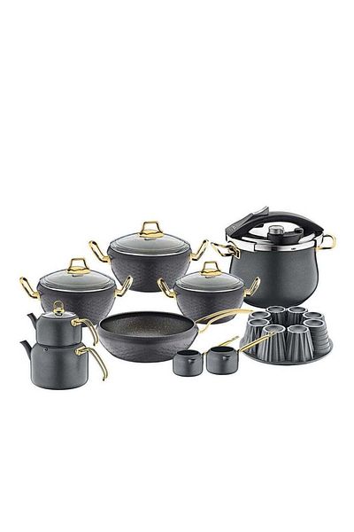 OMS - 16Pcs Colonna Granite Cookware Set - Grey Color - Made in Turkey