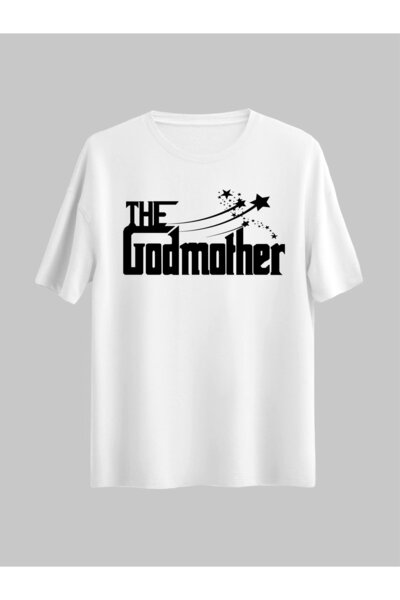 donamod Tricou obișnuit unisex cu text imprimat The Godmother Mother Gift Maf...