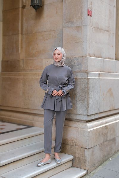 LOCCO Women's Skirt Pleated Modal Suit Gray