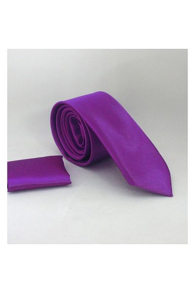 Gaffy Purple Slim Fit Solid Color Satin Tie with Handkerchief - Ss-20
