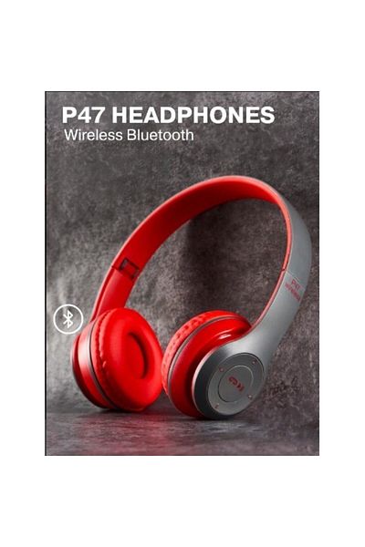 MACVI Casti stereo wireless Macvi® P47, Bluetooth 5.0, FM, reducere zgomot, pliabile, slot card, rosu