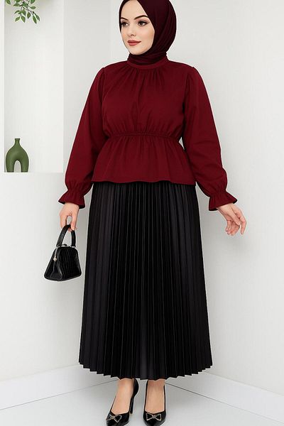 CNG MODA Burgundy Short Shirt with Hijab Waist Elastic