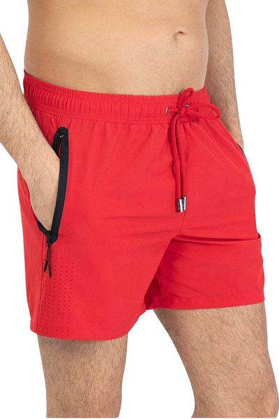 Miami Beach Κόκκινο Lycra ελαστικό ύφασμα Υδατοαπωθητικό μονόχρωμο ανδρικό σορτς παραλίας μαγιό - 2201-Red