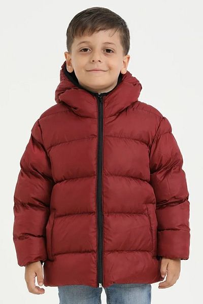 freemen Boy - Waterproof Burgundy Puffer Jacket with Fleece Hood and Pocket