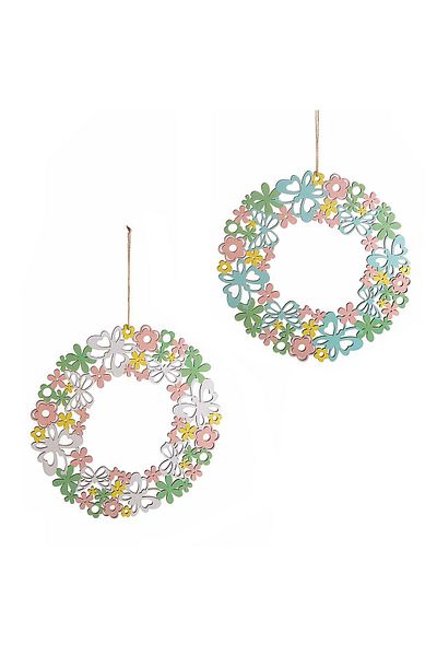 Decorer Set of 2 Wooden Wreaths Flower Decoration 30 Cm