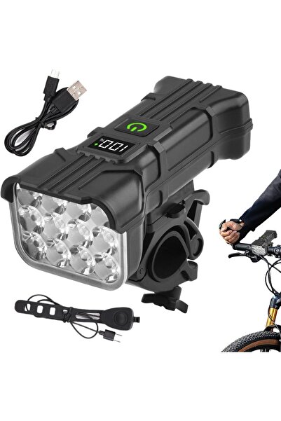 Streak Bisiklet Şarjlı 12 Led Fener Kornalı Lcd İkaz Lambası Işıldak Zil Su Geçirmez Gidon
